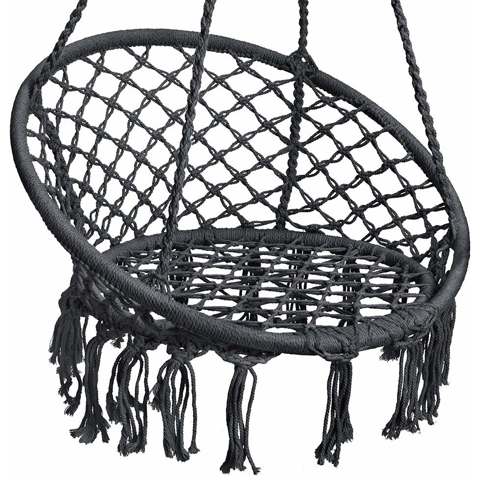 Hanging Hammock Chair Macrame Swing, Lounge Swing Chair, Black