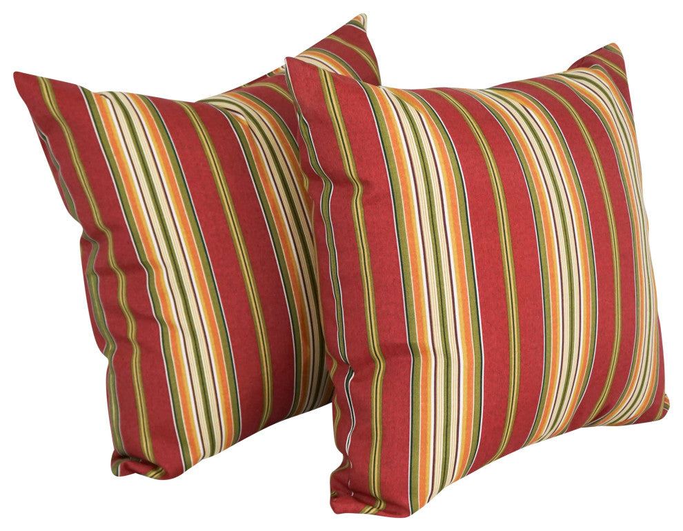 Outdoor Patterned 25" Jumbo Throw Pillows, Set of 2, Kingsley Stripe Ruby