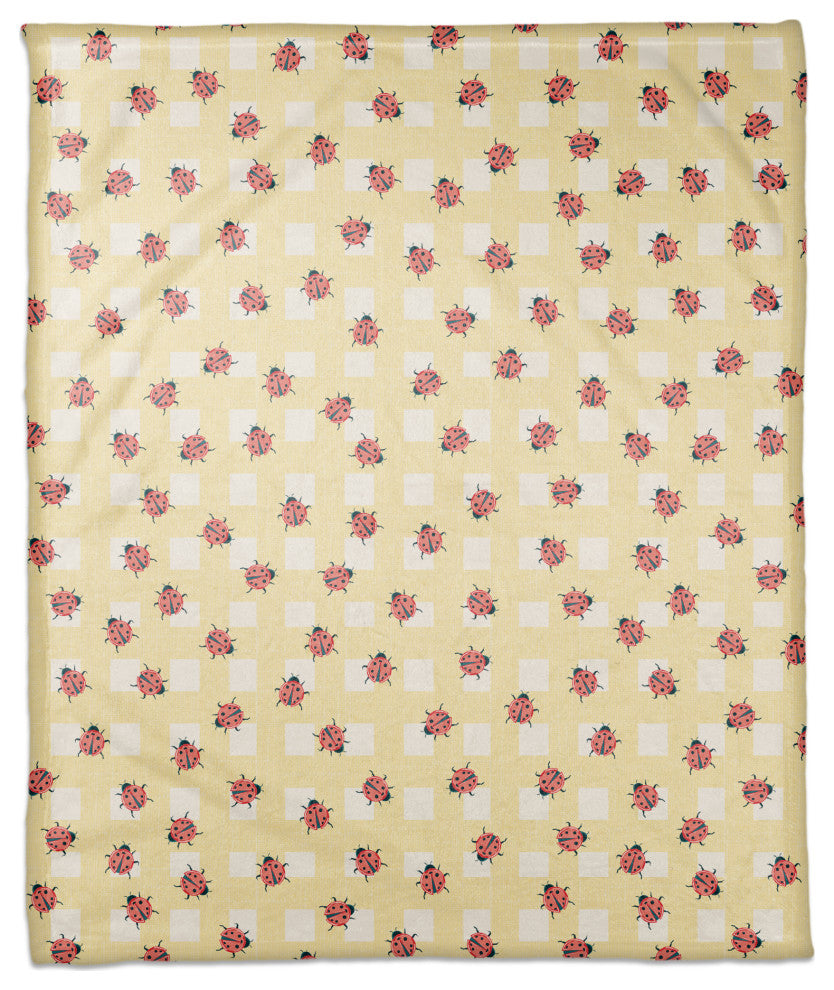 Ladybug Plaid Yellow 50x60 Coral Fleece Blanket