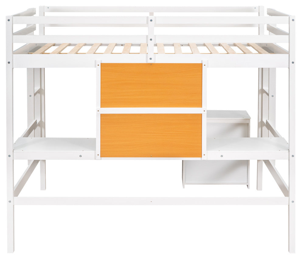 Gewnee Full size Wood Loft Bed with Desk and Writing Board in White