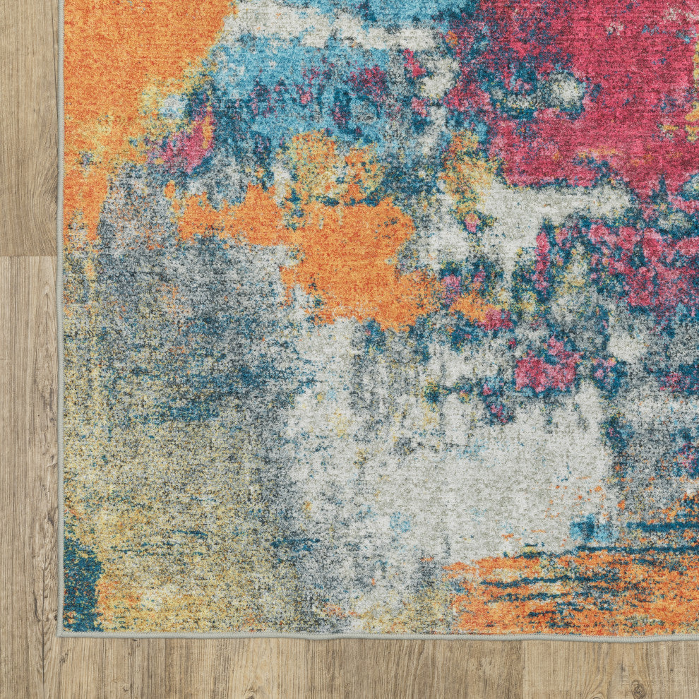 Sasha Abstract Impressions Machine Washable Multi-colored Area Rug Mat 5' x 7'