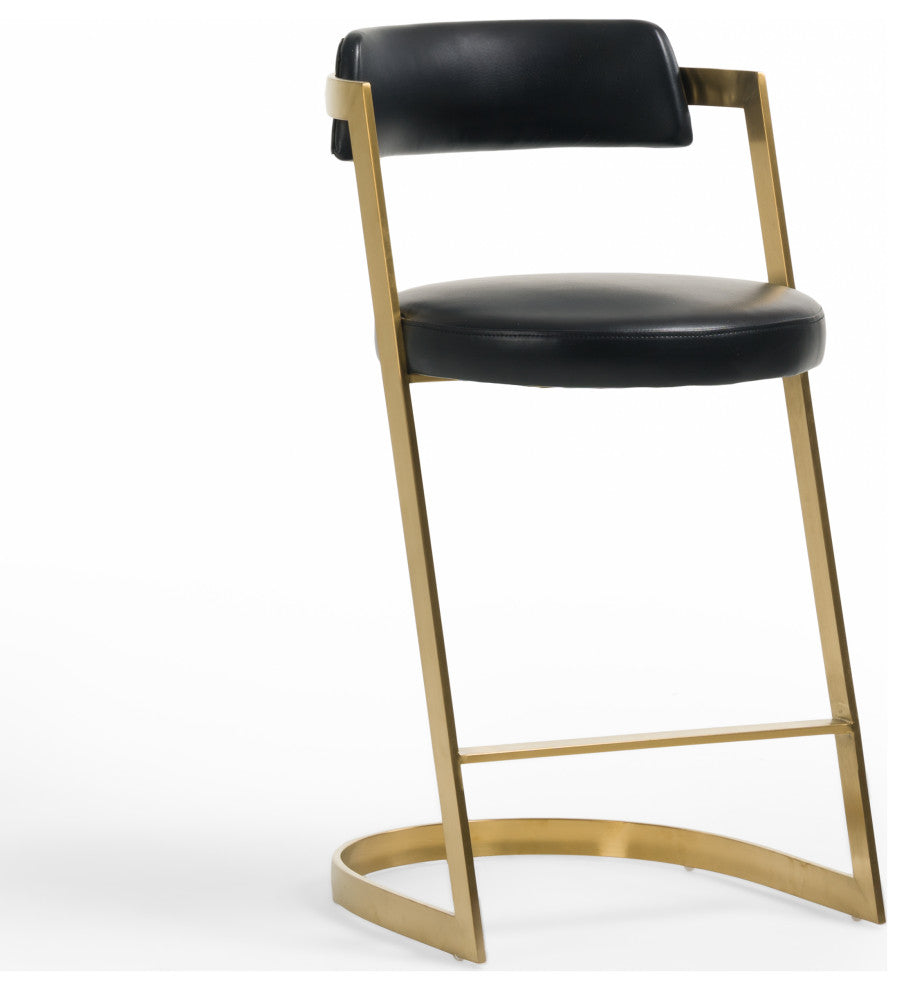 Modrest Shandra Black Pleather, Gold Counter Stool