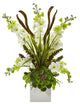 Delphinium and Succulent Arrangement, White