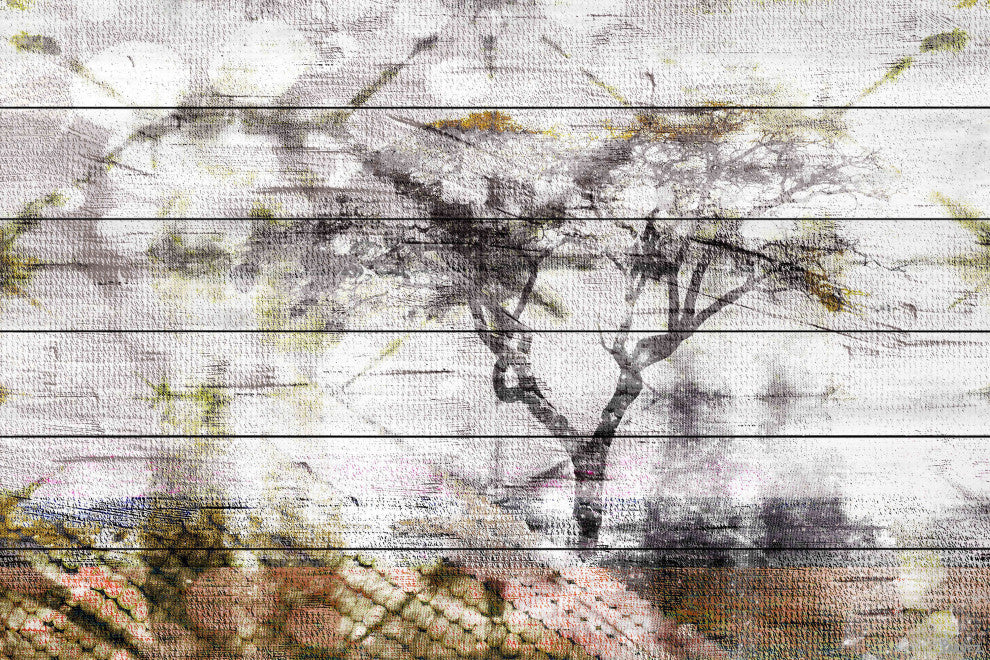 "Faded Tree" Print on White Wood, 36"x24"