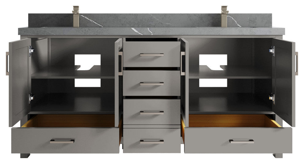 Malibu 72 Double Sink Bath Vanity in Elephant Skin Gray 2" Piatra Gray