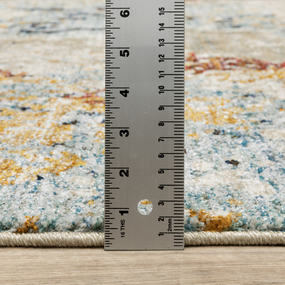Elements Marbled Patina Beige/Blue Area Rug, 5'3"x7'3"