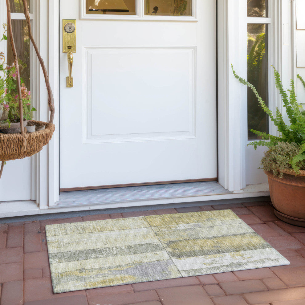 Machine Washable Indoor/Outdoor Chantille ACN1877 Gold 1'8" x 2'6" Rug