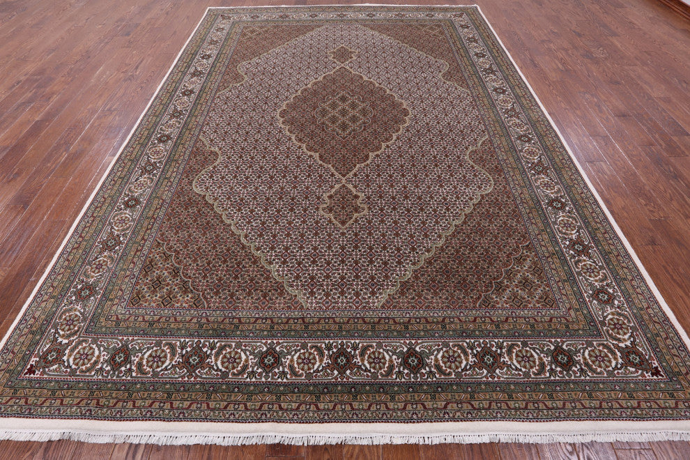8' 11" X 12' 3" Wool & Silk Persian Tabriz Handmade Rug - Q13009