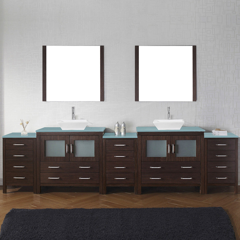 Virtu Dior 126" Double Bathroom Vanity, Espresso, Faucet, Mirrors
