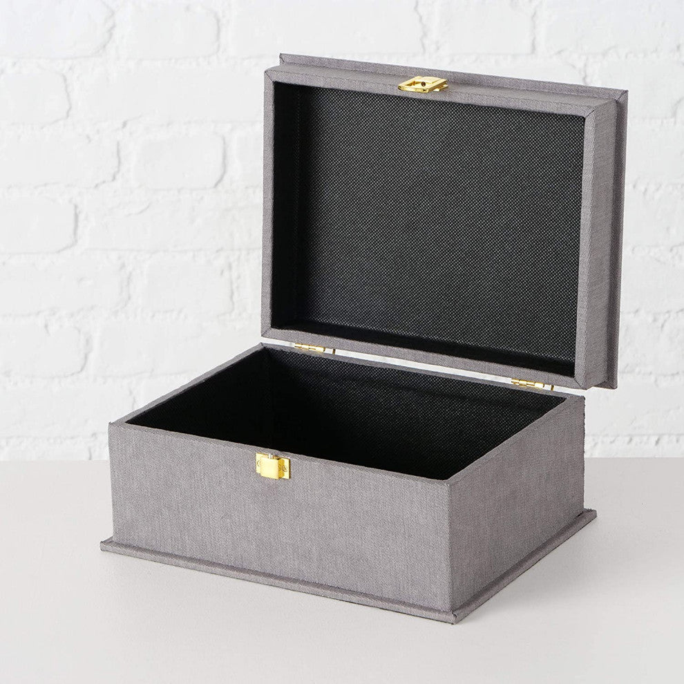 Grey Flannel Boxes With Gold Flip Latch Locks, Set of 3