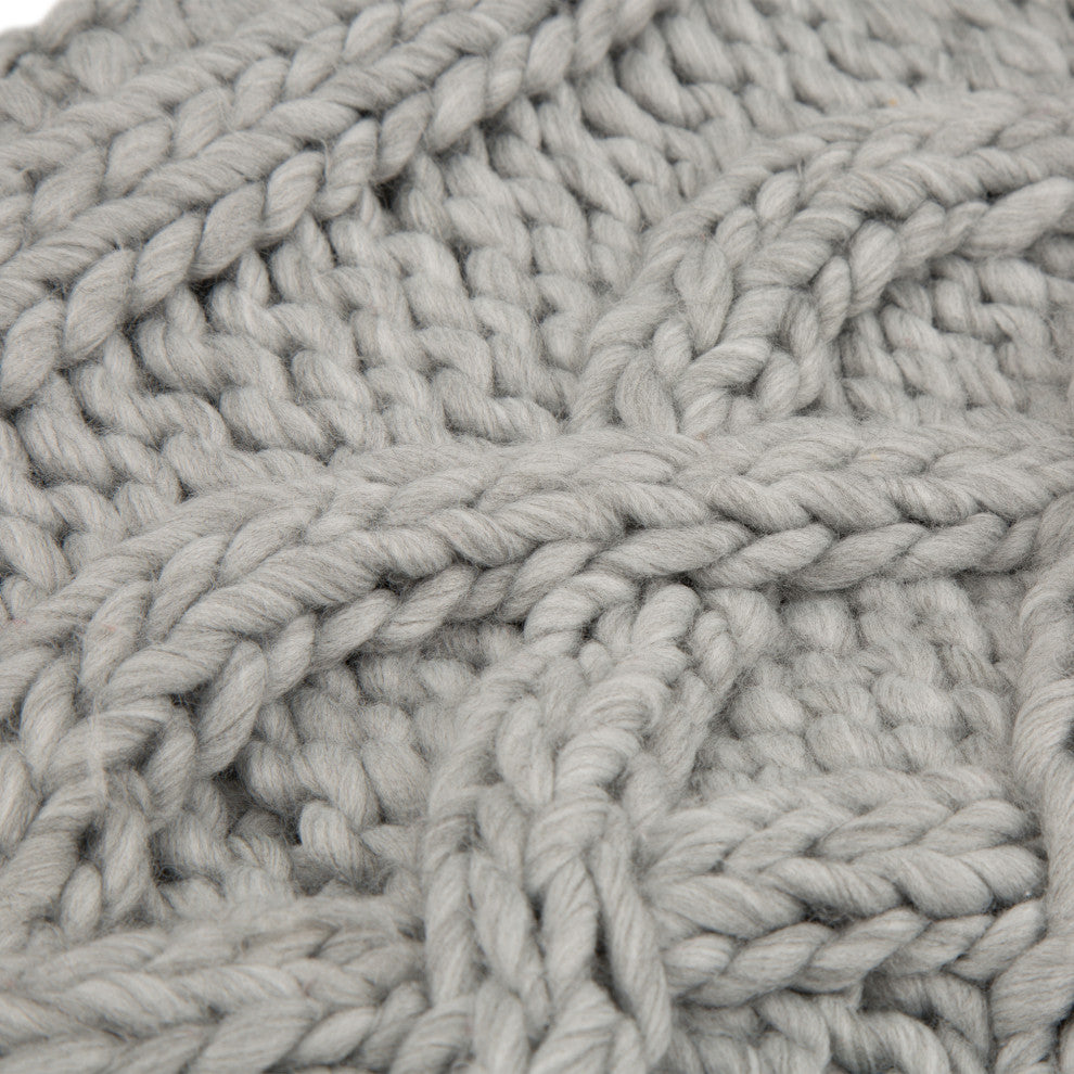 18"L*18"W Gray Handmade Acrylic Cable Knit Pillow Cover