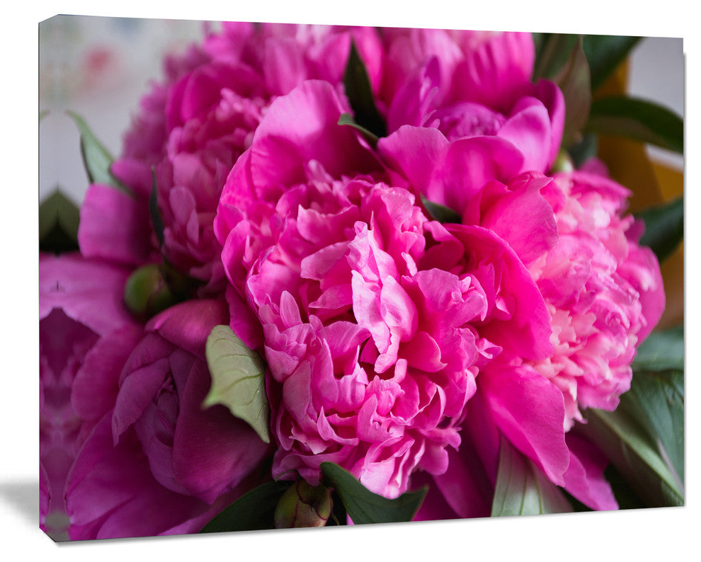Pink Peonies on Wooden Background, Flower Artwork on Canvas, 20"x12"