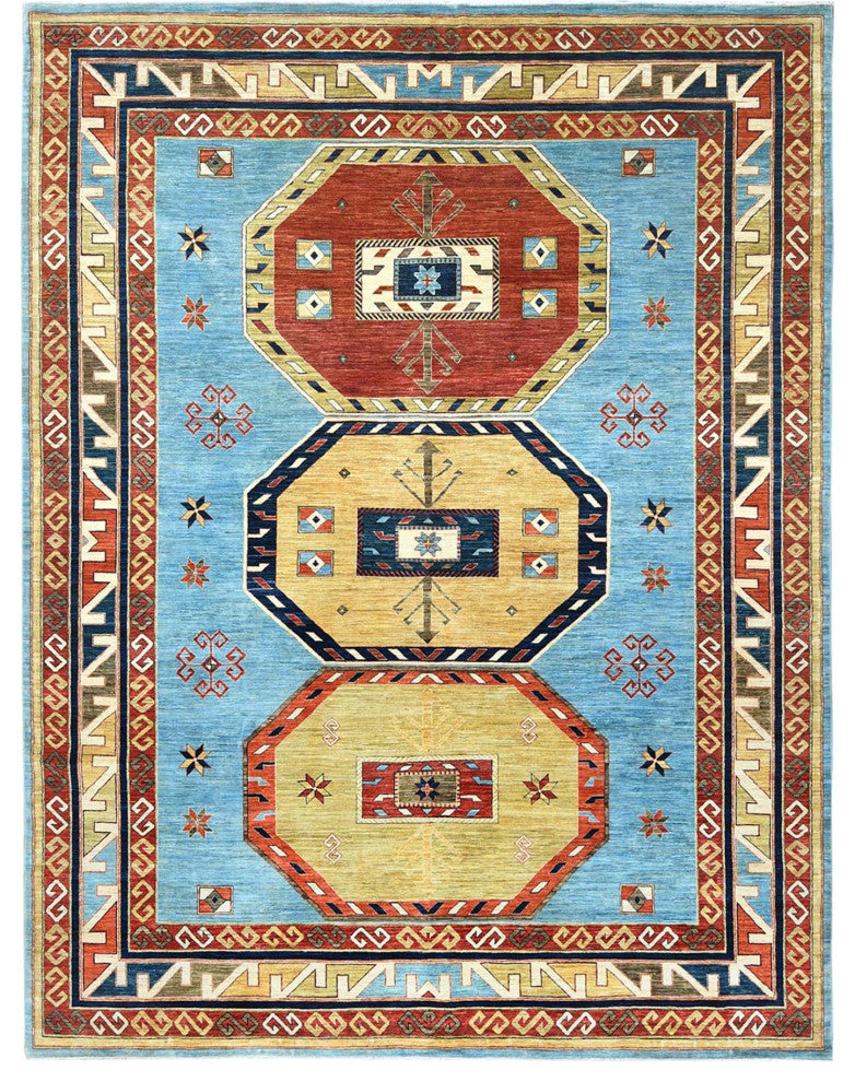 Sky Blue Caucasian Design 200 KPSI Wool Hand Knotted Oriental Rug 9'x11'10"