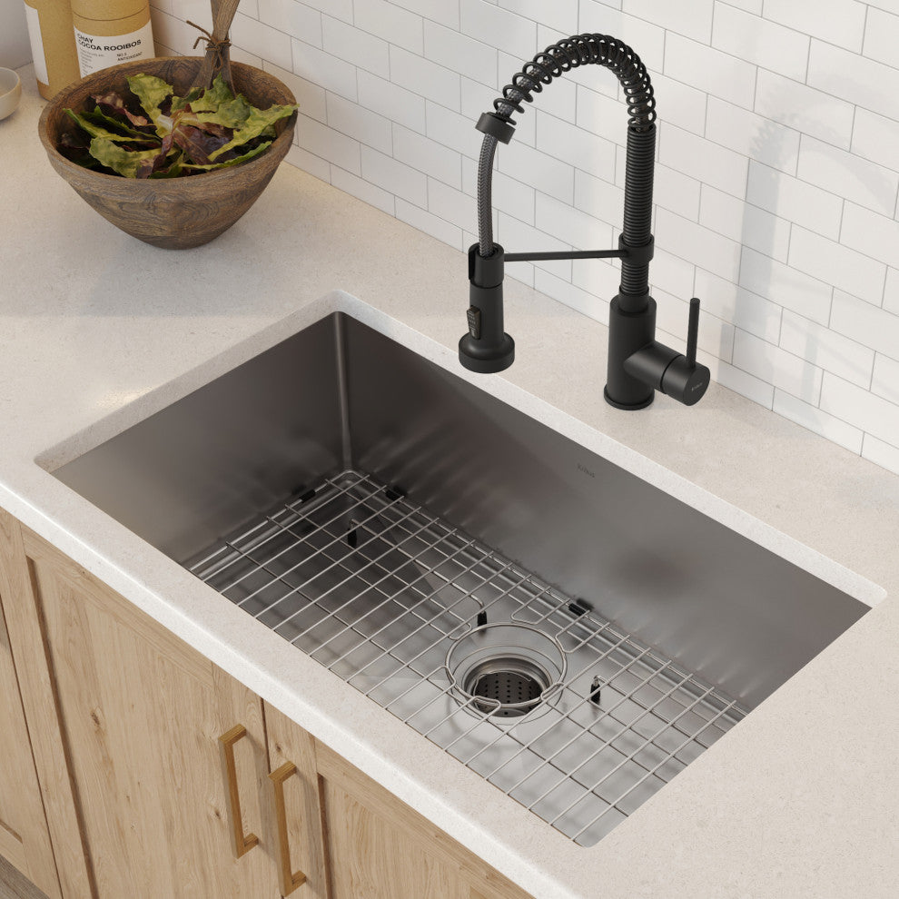 30" Undermount Stainless Steel Kitchen Sink, Pull-Down Faucet MB, Dispenser