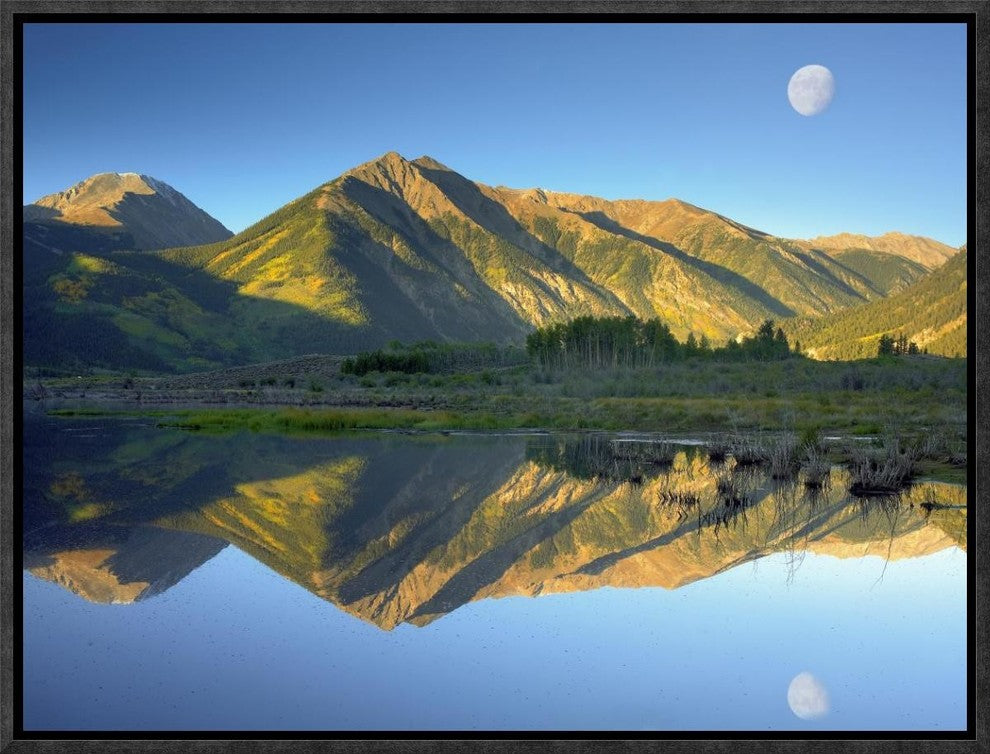 "Moon and Twin Peaks reflected in lake, Colorado"  by Tim Fitzharris, 17x13"