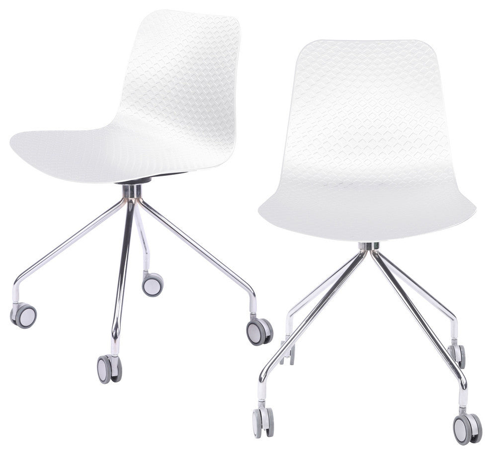 Hebe Series Office Chairs Molded Seat With Chrome Wheel Leg, Set of 2, White