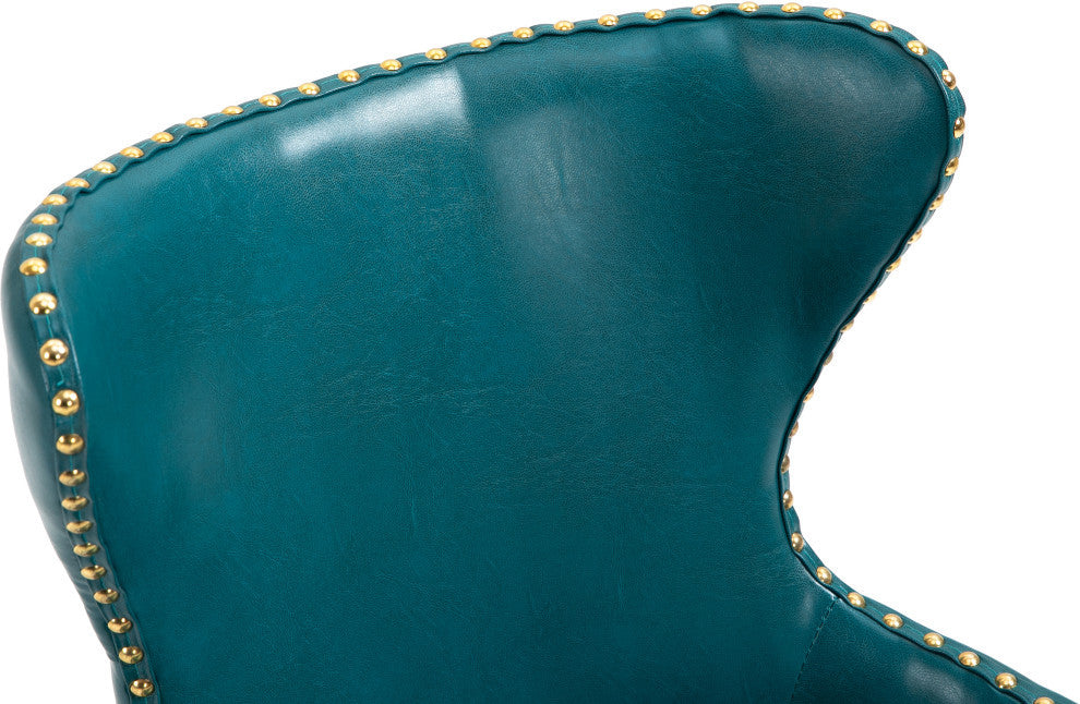 Hendrix Swivel and Adjustable Vegan Leather Office Chair, Blue, Rich Gold Base
