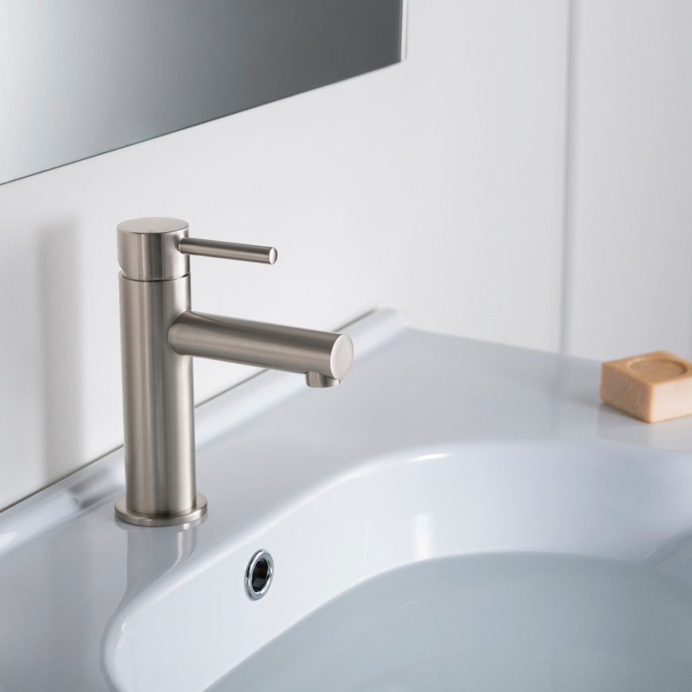Blossom Brass Round Single Handle Bathroom Vanity Sink faucet, Brush Nickel W/ P