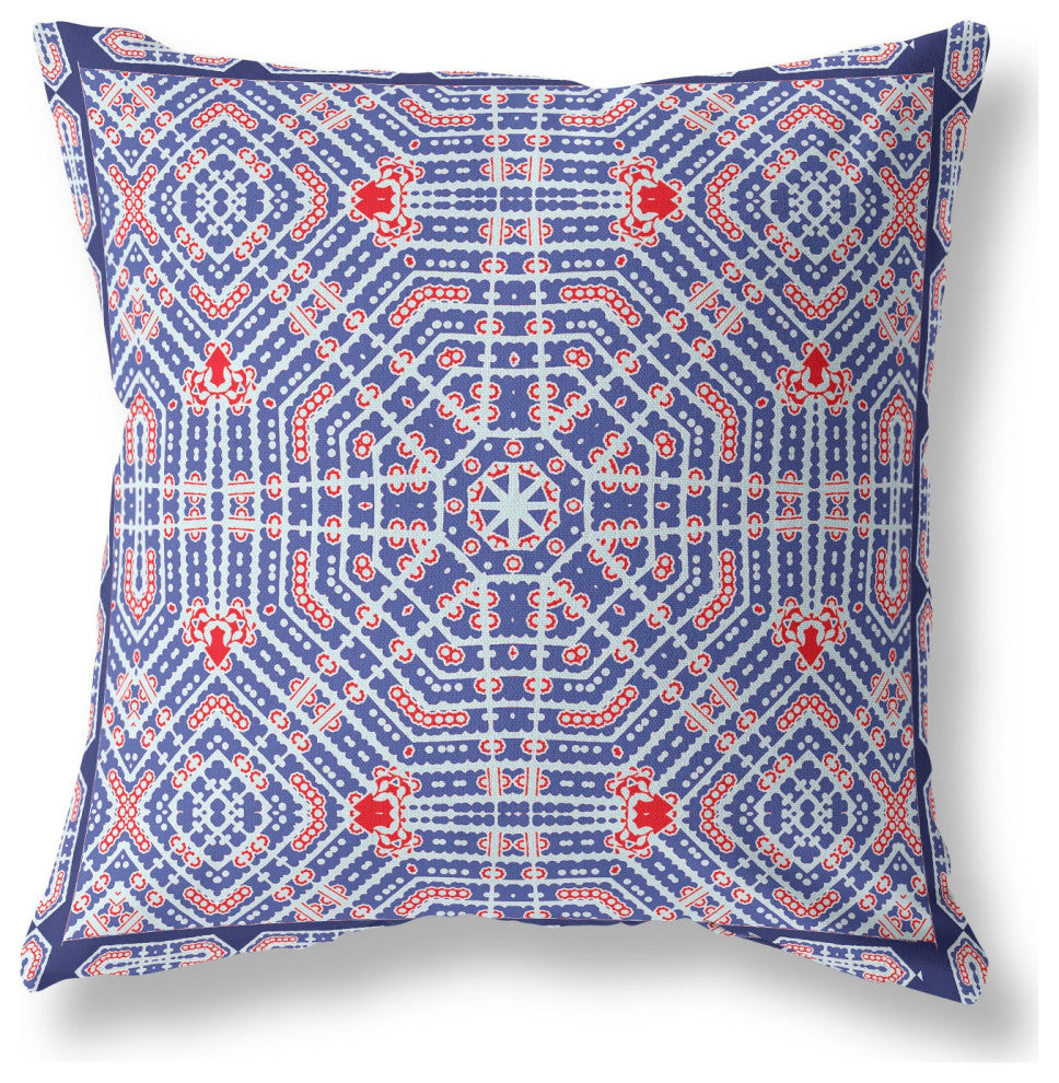 18 Blue Red Geostar Indoor Outdoor Throw Pillow