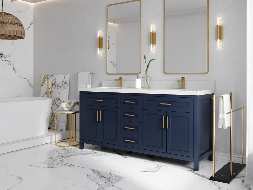 Cambridge 72 Double Sink Bath Vanity in Hale Navy Blue 2" Calacatta Nuvo