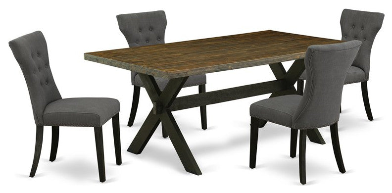 5-Piece Set, 4 Chairs and Table With Jacobean Table Top, Black
