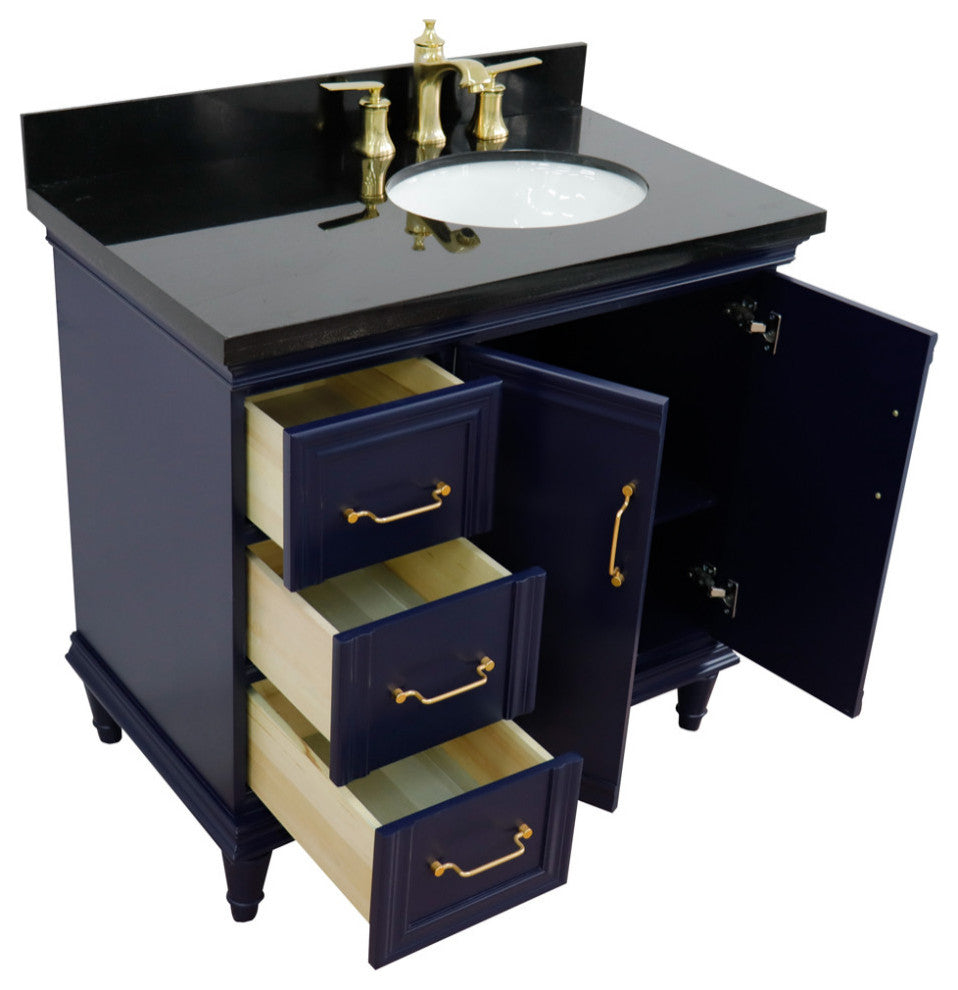 37" Single Vanity, Blue Finish With Black Galaxy