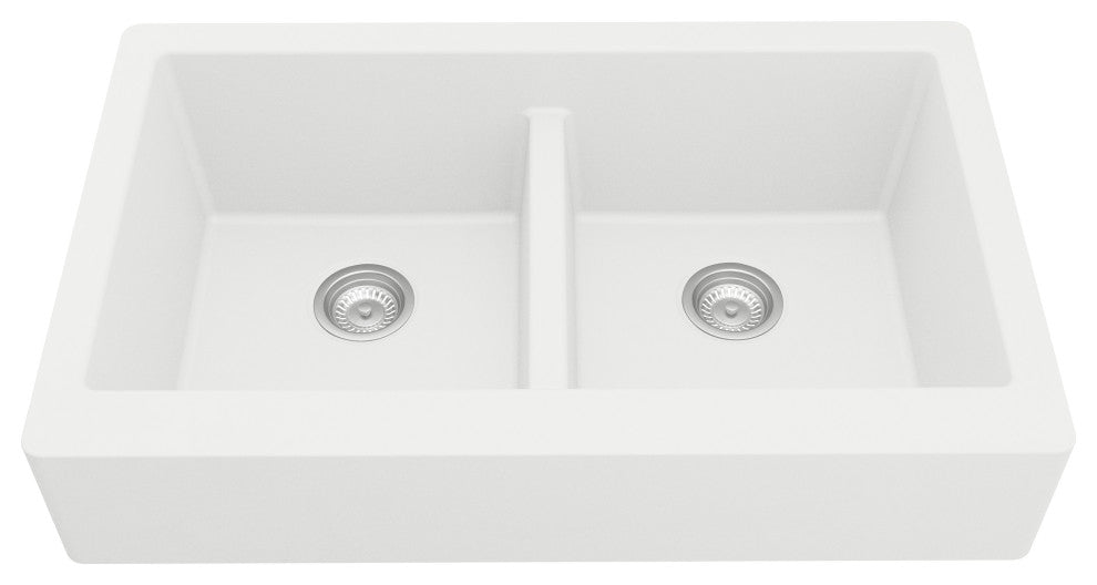 Karran Retrofit Farmhouse Quartz 34" Double Bowl Sink, White