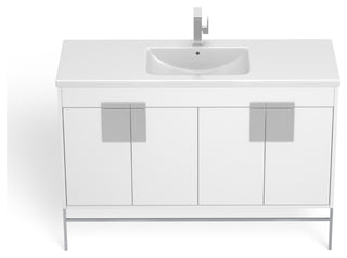 Lockhart Bath Vanity, White, 48", Polished Chrome Hardware, Single Sink, Freestanding