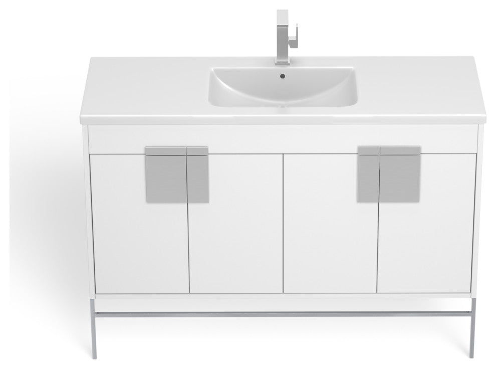 Lockhart Bath Vanity, White, 48", Polished Chrome Hardware, Single Sink, Freestanding