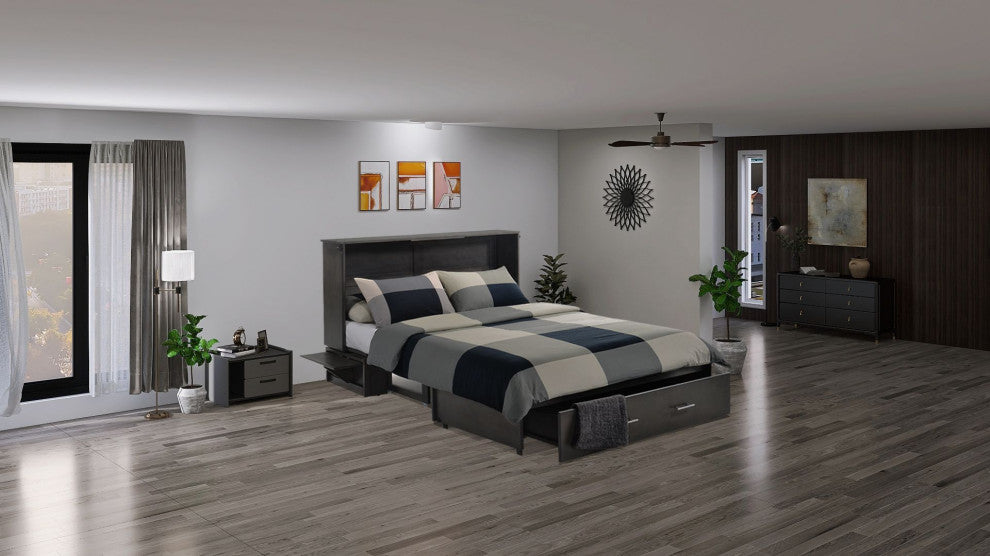 Sagebrush Queen Size Murphy Bed Cabinet With Storage, Stonewash