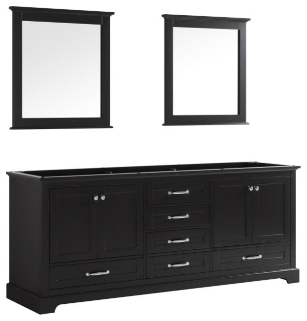 Dukes 80" Espresso Double Vanity, No Top and 30" Mirrors