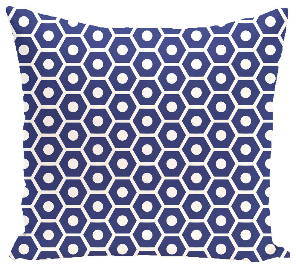 Honeycomb Pop Geometric Print Pillow, Blue Suede , 16"x16"