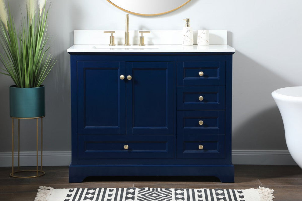 Elegant VF15542BL-BS 42"Single Bathroom Vanity, Blue With Backsplash
