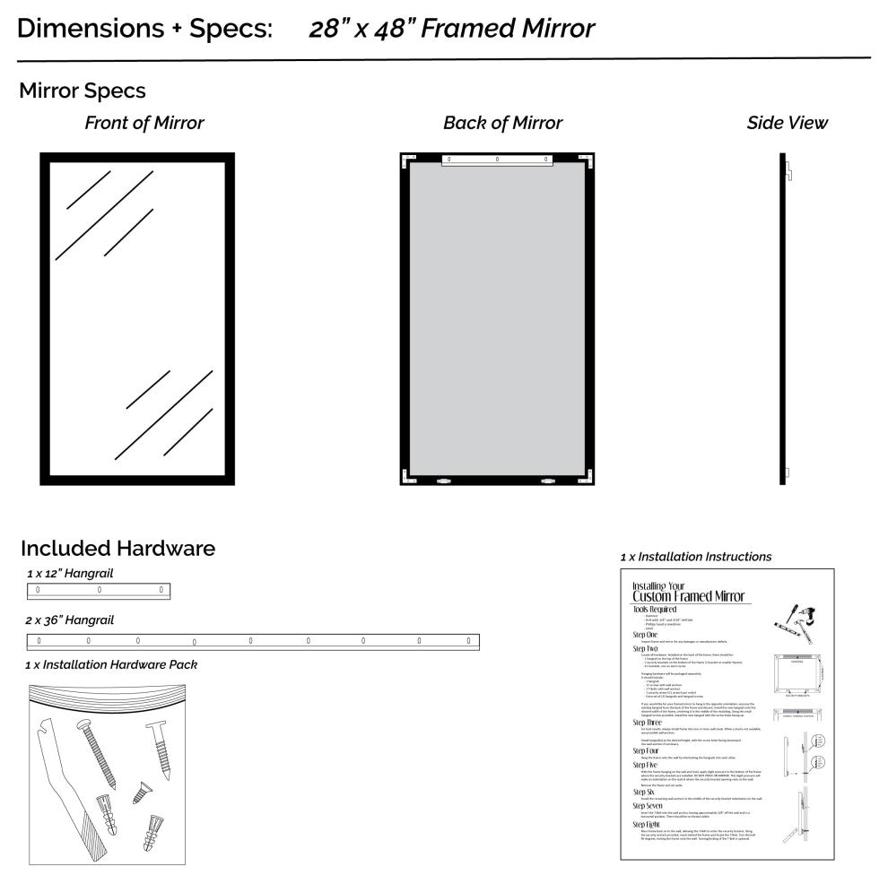 Ellis Framed Wall Mirror, Black, 28"x48"