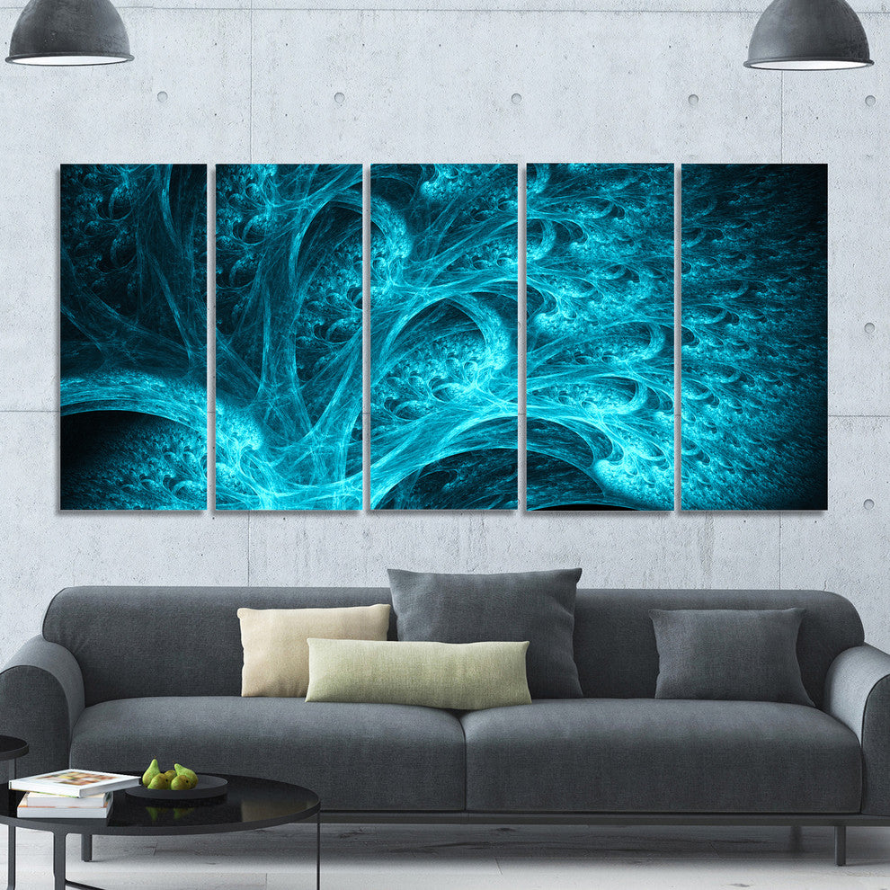 Magical Blue Psychedelic Forest, Abstract Canvas Art Print, 60"x28", 5 Panels
