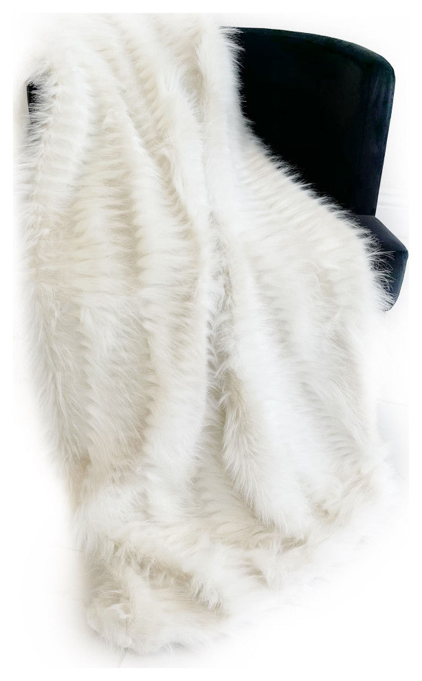 Off White Exotic Feather Faux Fur Luxury Throw Blanket, Blanket 114Lx120W King