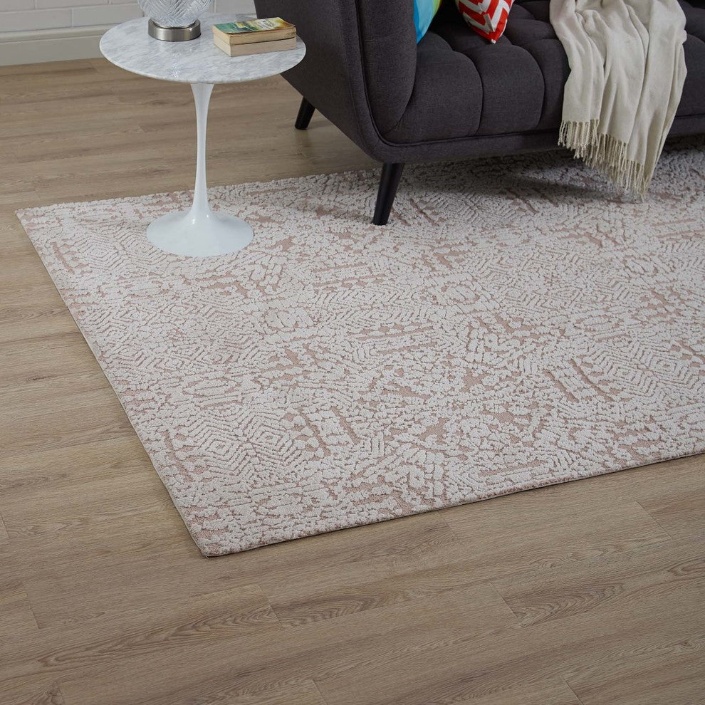 Modway Javiera Contemporary Moroccan 5'x8' Area Rug, Ivory and Cameo Rose