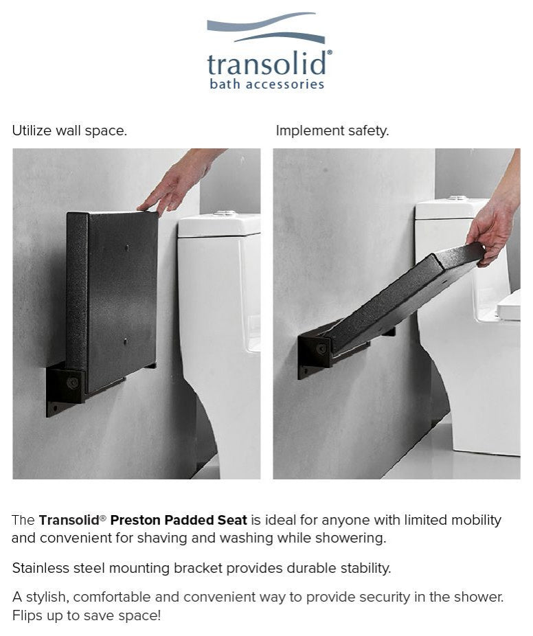Transolid PPS1420UP-09MB Preston 14x20  FlipUp Shower Seat, Black/Matte Black