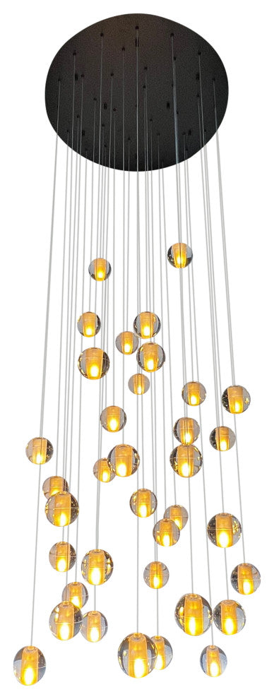 Orion 36 Light Floating Glass LED Chandelier, Round Canopy, Black