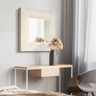 Beveled Wall Mirror, Gold on White Metallic Shagreen Leather Framed Mirror