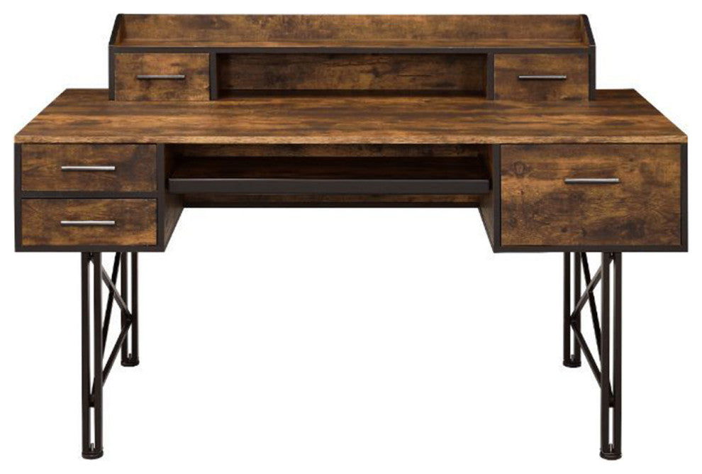 5 Storage Drawers Computer Desk, Weathered Oak and Black