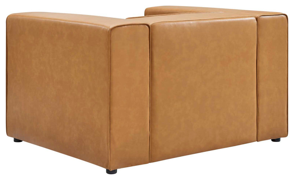 Armchair and Sofa Set, Faux Vegan Leather, Tan, Modern, Lounge Hospitality
