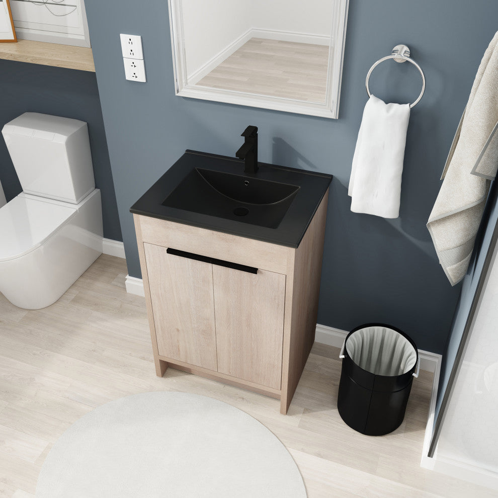 24 Inch Plywood Freestanding Bathroom Vanity With Doors and Adjustable Shelf