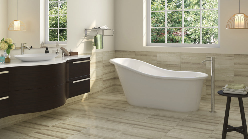 Malibu Glass Oval Soaking Bathtub 60x29x27 Biscuit