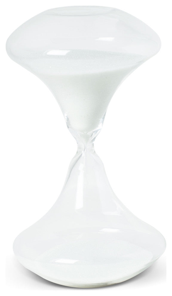 Hand Blown 45 Minute Sand Timer, Art Deco Design, White Sand