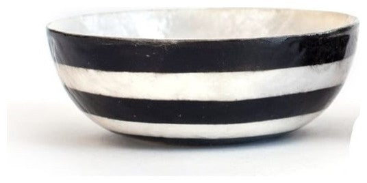 3.5" Round Capiz Bowl, Black Stripes, Set of 2