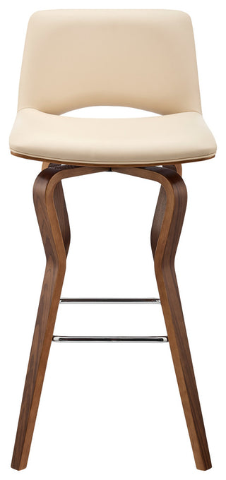 Gerty 30" Swivel Cream Faux Leather and Walnut Wood Bar Stool