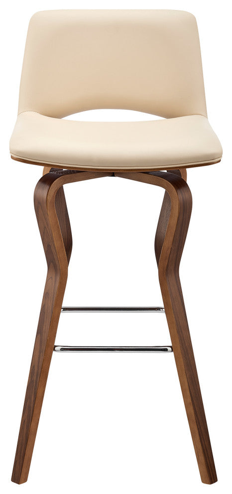 Gerty 30" Swivel Cream Faux Leather and Walnut Wood Bar Stool