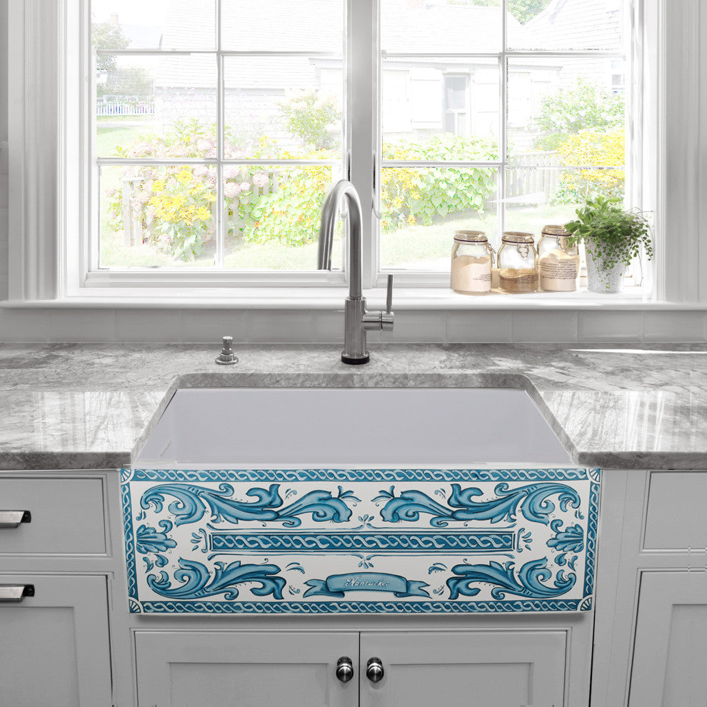 Nantucket Sinks Farmhouse Fireclay Sink with Hand Painted Nantucket Apron Front