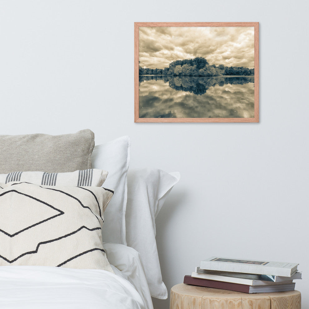 Autumn Reflections Rural Landscape Sepia Framed Photo Paper Wall Art Prints, Red Oak, 16" X 20"
